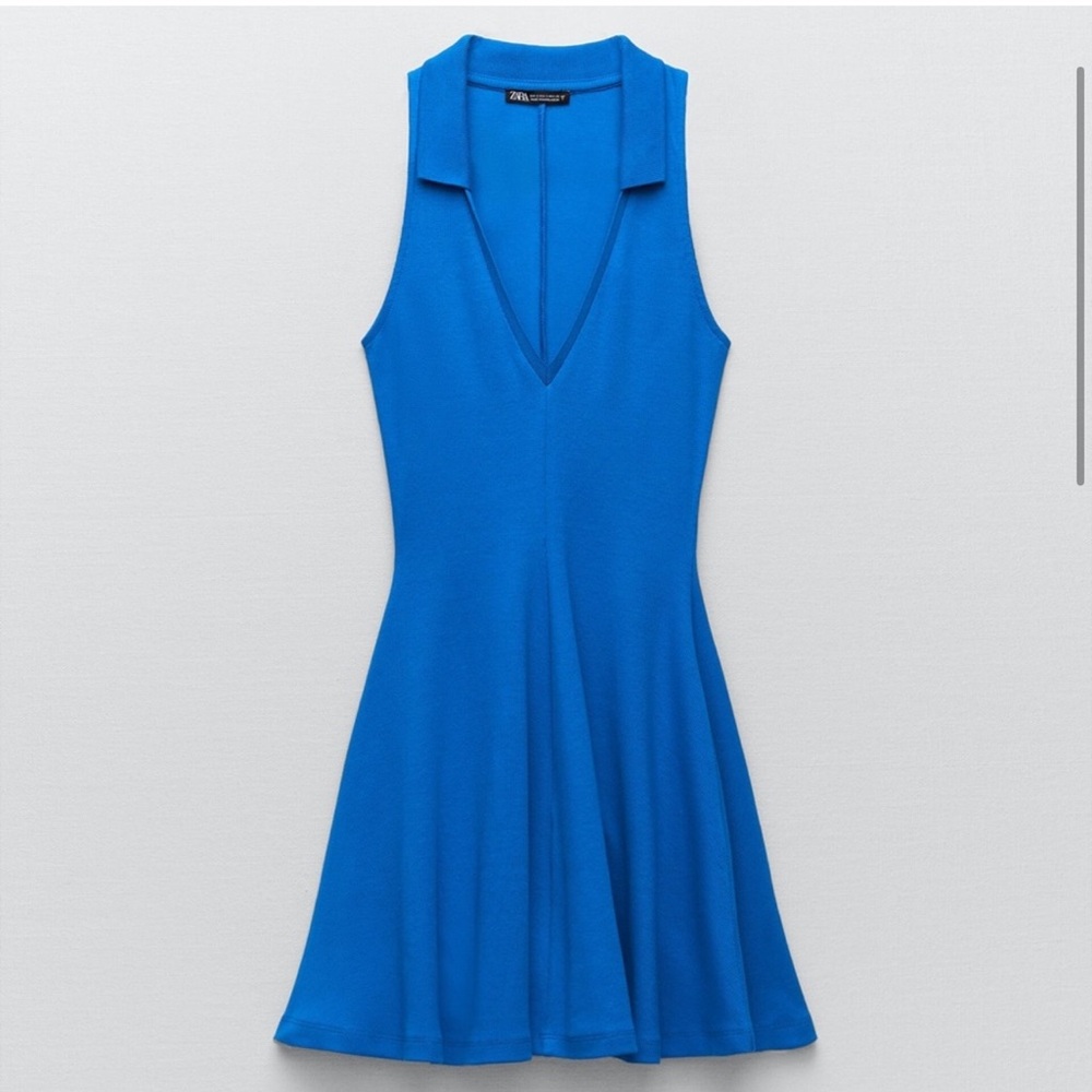 Zara Cobalt Blue Collared V-Neck Mini Dress